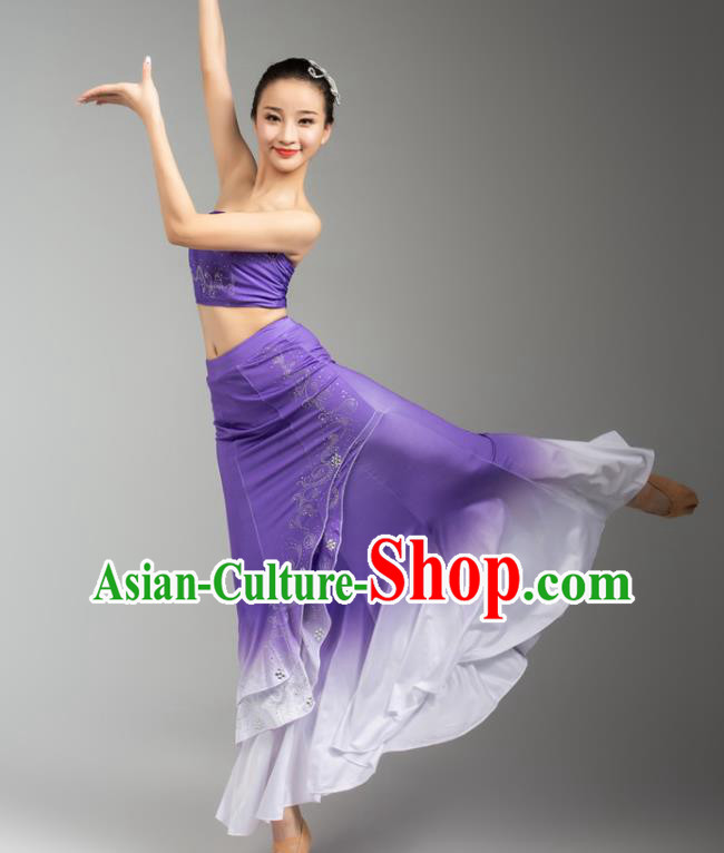 China Traditional Dai Nationality Woman Clothing Yunnan Ethnic Peacock Dance Purple Dress Outfits