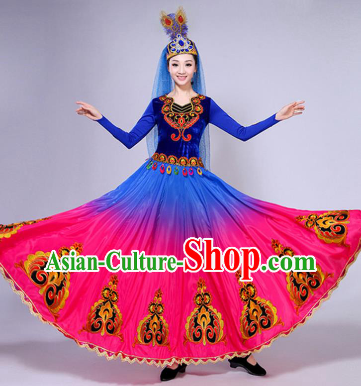 Chinese Traditional Xinjiang Ethnic Minority Folk Dance Costume Uighur Nationality Performance Dress