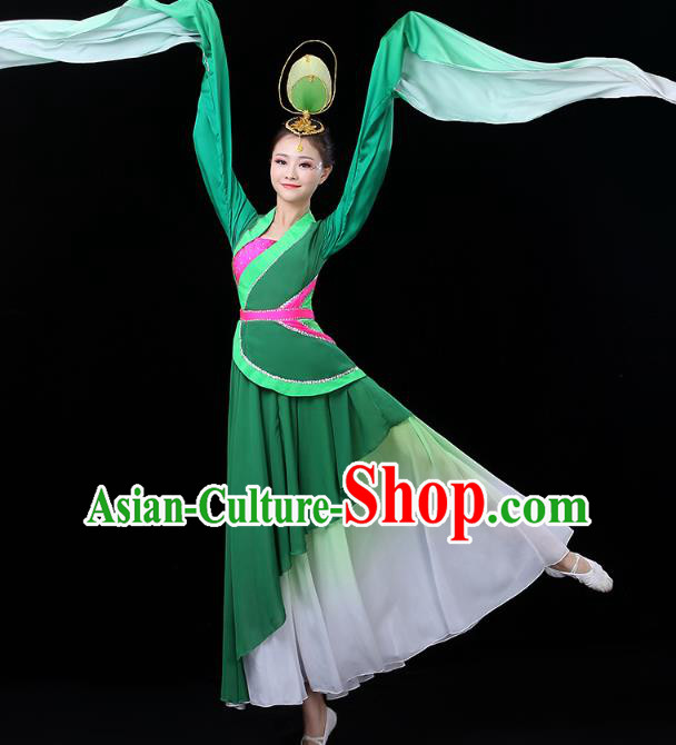Chinese Classical Dance Costume Umbrella Dance Green Dress Traditional Water Sleeve Dance Performance Clothing
