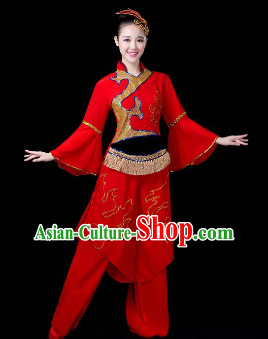 China Drum Dance Costume Yangko Dance Red Uniforms Folk Dance Fan Dance Clothing