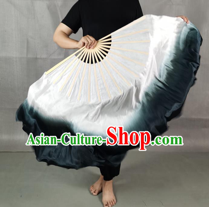 China Atrovirens Long Ribbon Prop Fan Classical Dance Silk Fan Yangko Dance Folding Fan
