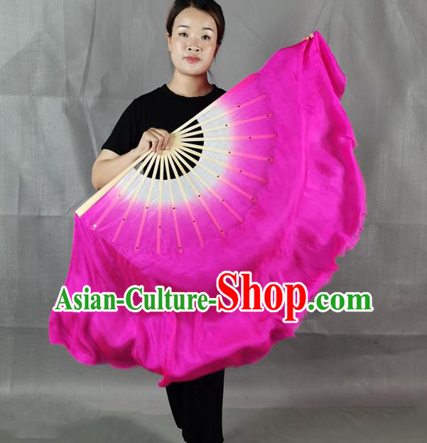 China New Year Yangko Dance Folding Fan Stage Performance Long Ribbon Fan Classical Dance Rosy Silk Fan