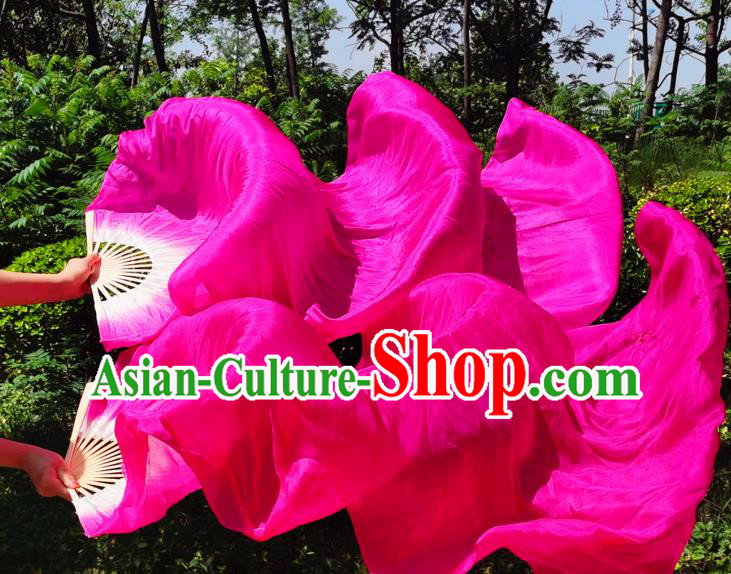 China Rosy Silk Long Ribbon Fan Classical Dance Bamboo Fan New Year Yangko Dance Performance Folding Fan