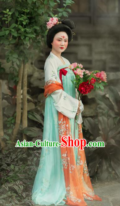 China Ancient Court Lady Green Hanfu Dress Traditional Tang Dynasty Noble Countess Historical Clothing Complete Set