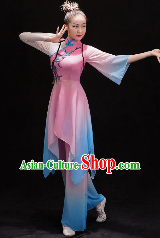 Chinese Umbrella Dance Pink Outfits Classical Dance Performance Clothing Traditional Woman Solo Dance Dress