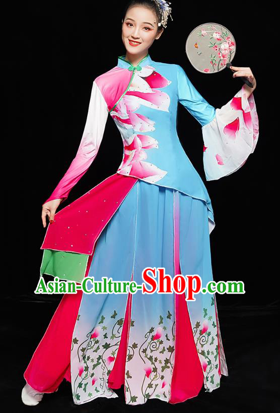 China Folk Dance Clothing Women Group Dance Yangge Costume Yangko Dance Fan Dance Blue Uniforms