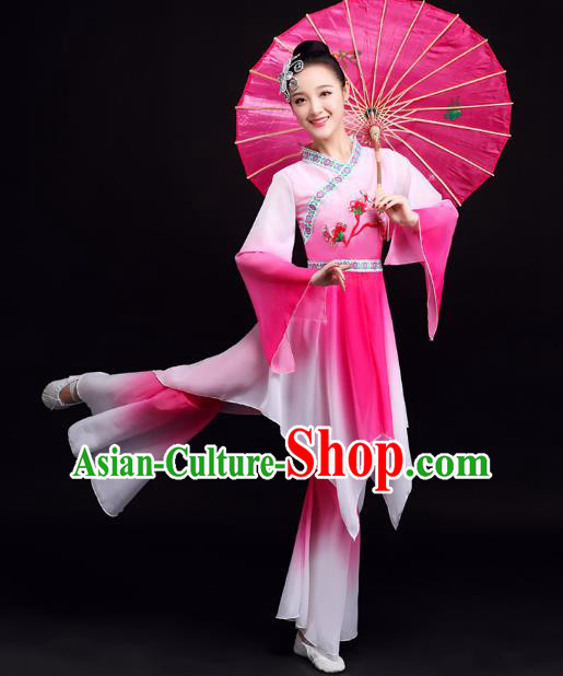 Chinese Traditional Umbrella Dance Rosy Outfits Classical Dance Clothing Female Solo Dance Performance Dress
