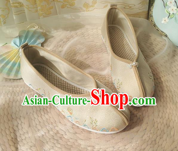 China Traditional Hanfu Golden Cloth Shoes Song Dynasty Pearls Shoes Ancient Princess Embroidered Shoes