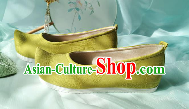 China Traditional Ming Dynasty Hanfu Shoes Ancient Taoist Nun Shoes Classical Light Green Cloth Shoes