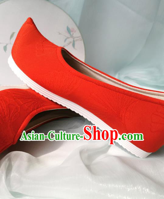 China Classical Red Cloth Shoes Traditional Ming Dynasty Wedding Shoes Ancient Bride Hanfu Shoes