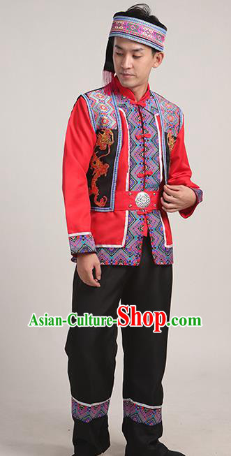 Chinese Yao Ethnic Stage Performance Outfits Guangxi Zhuang Nationality Festival Costumes and Headwear for Men