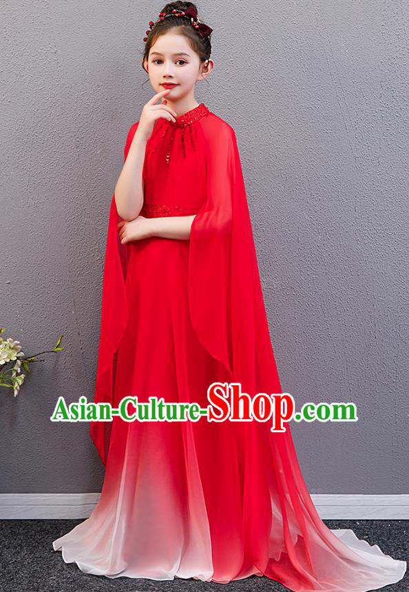 Top Grade Girl Chorus Group Fashion Catwalks Red Dress Children Stage Performance Costume