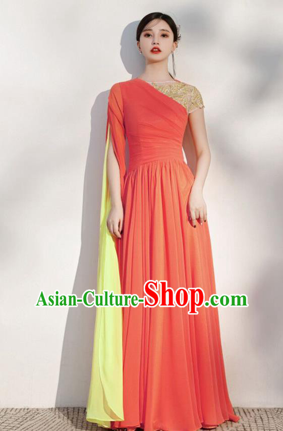 China Modern Dance Costume Annual Meeting Catwalks Clothing Stage Show Red Full Dress