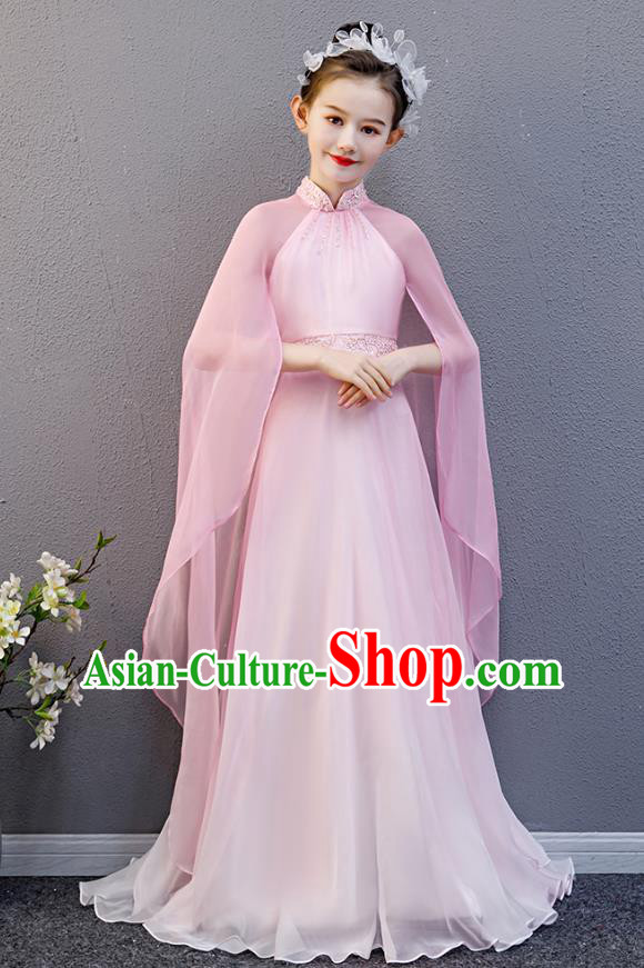Top Grade Girl Chorus Group Fashion Catwalks Pink Cape Full Dress Children Day Stage Performance Costume