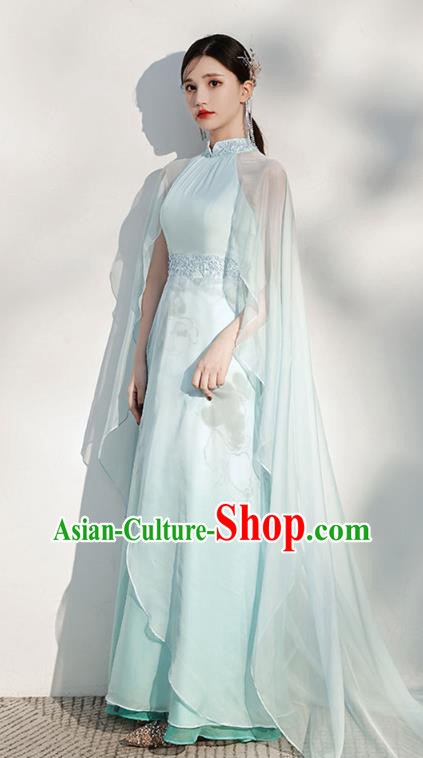 China Annual Meeting Compere Clothing Modern Dance Light Green Full Dress Woman Chorus Costume
