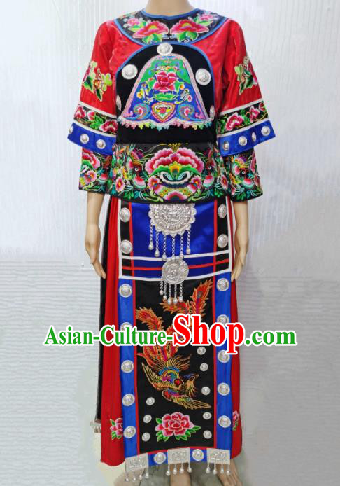China Tujia Nationality Clothing Guizhou Minority Costumes Dong Ethnic Wedding Dress Outfits