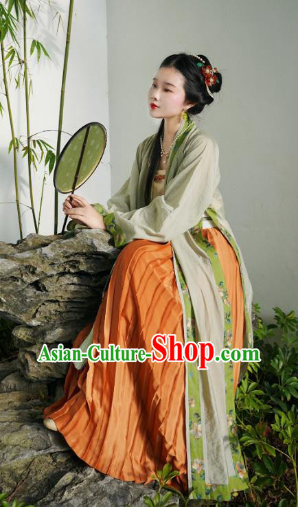 China Ancient Young Lady Hanfu Clothing Traditional Song Dynasty Historical Costumes