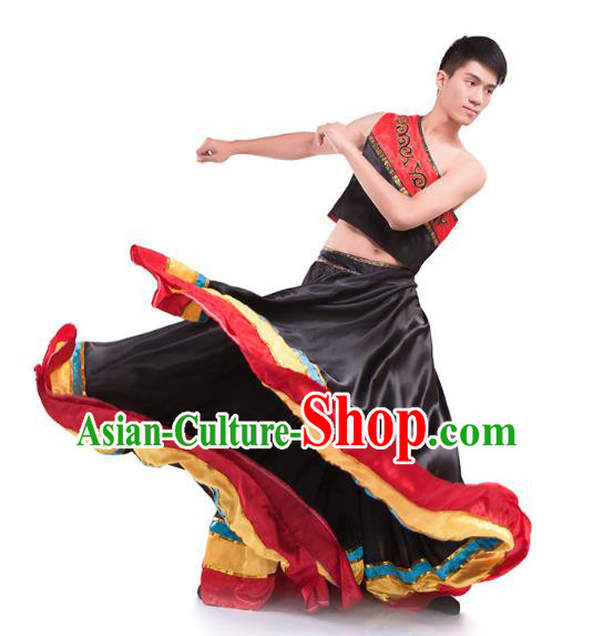 Chinese Yi Ethnic Stage Performance Black Outfits Traditional Yi Nationality Festival Dance Costumes for Men