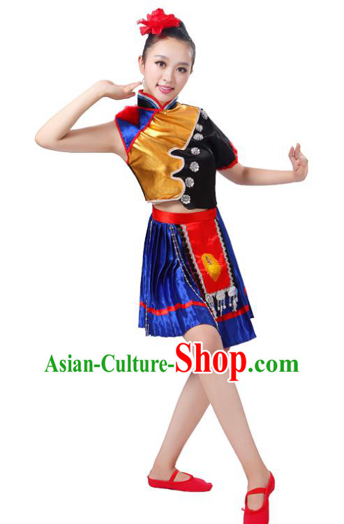 China Ethnic Performance Outfits Minority Folk Dance Dress Tujia Nationality Clothing
