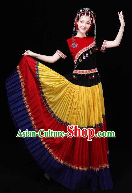 China Traditional Yi Nationality Dance Clothing Liangshan Minority Ethnic Torch Festival Performance Dress Outfits