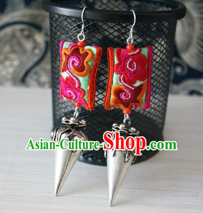 China National Guizhou Miao Silver Earrings Traditional Cheongsam Embroidered Ear Accessories