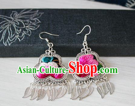 China Traditional Cheongsam Embroidered Ear Accessories National Guizhou Miao Silver Earrings