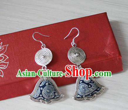 China Traditional Miao Nationality Woman Ear Accessories Guizhou Hmong Ethnic Silver Earrings