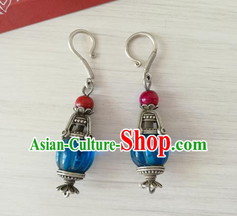 China Handmade Ancient Court Silver Earrings Traditional Qing Dynasty Imperial Concubine Ear Accessories