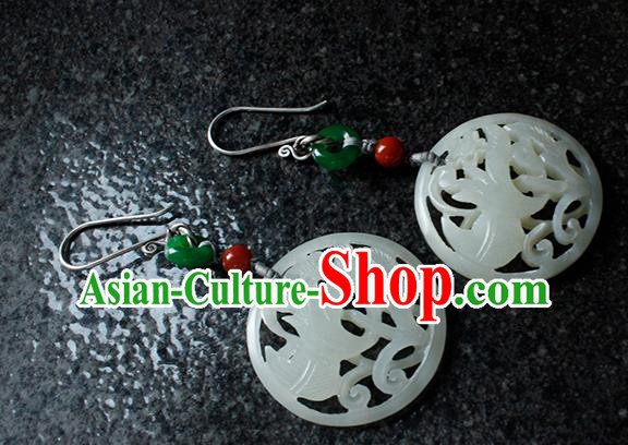China Handmade National Carving Orchid Earrings Traditional Cheongsam Jade Ear Accessories