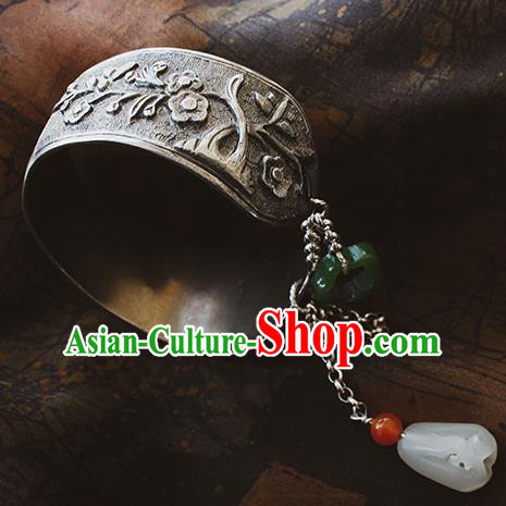 Handmade Chinese Silver Carving Bracelet Traditional Wristlet Accessories Classical Cheongsam Jewelry