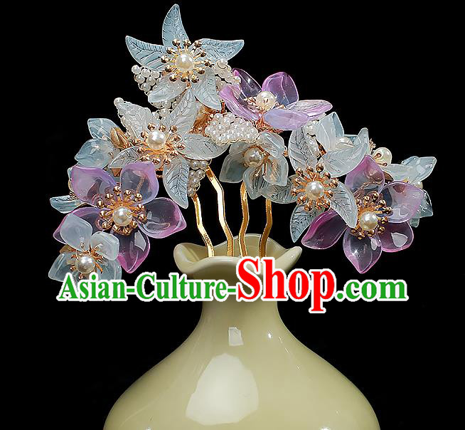 Chinese Ancient Court Lady Flowers Hairpin Traditional Song Dynasty Princess Pearls Hair Comb