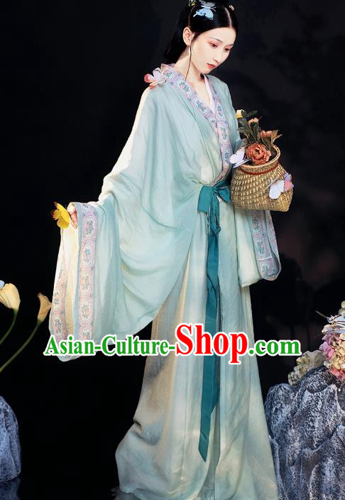 Traditional China Jin Dynasty Palace Lady Historical Clothing Ancient Royal Princess Green Hanfu Dress