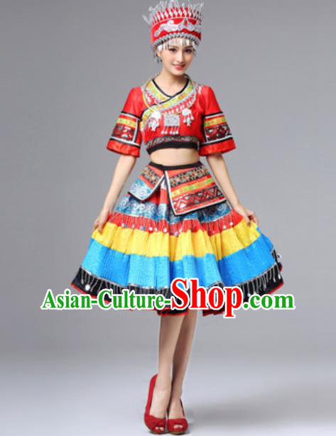 Chinese Hmong Ethnic Folk Dance Garment Clothing Miao Nationality Stage Performance Dress Outfits