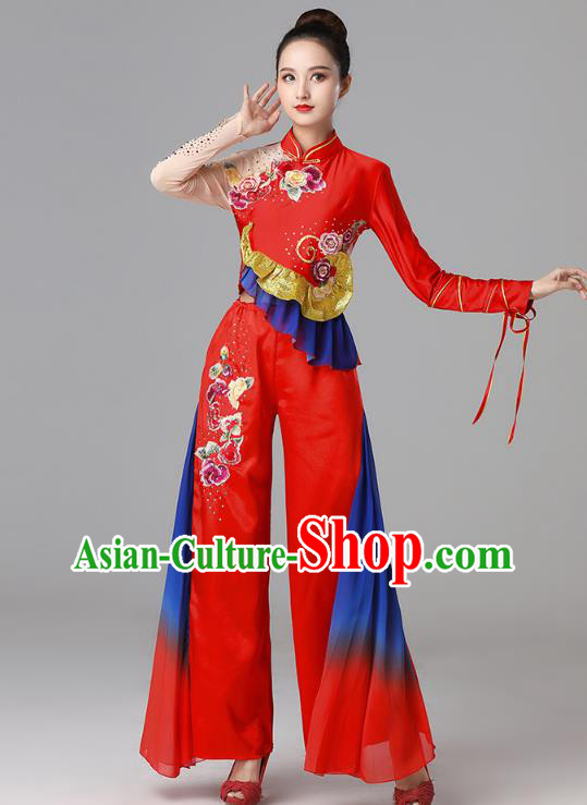 China Folk Dance Clothing Fan Dance Group Dance Garment Yangko Dance Red Outfits