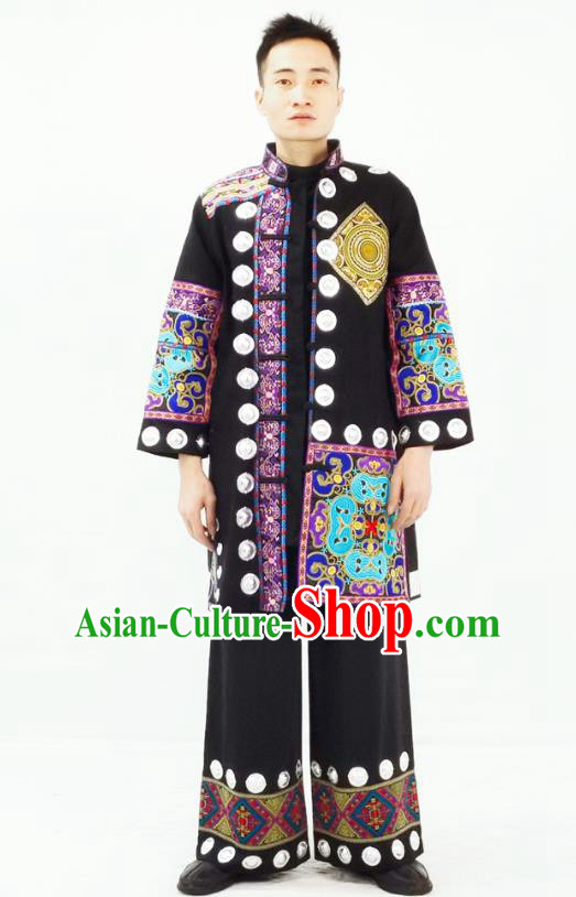China Traditional Hmong Ethnic Bridegroom Clothing Miao Nationality Wedding Male Garment Costumes