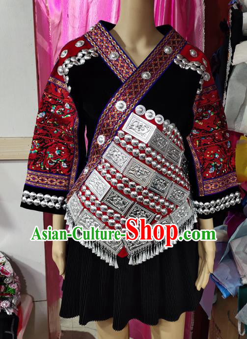 Chinese Xiangxi Nationality Performance Dress Clothing Tujia Minority Black Outfits Ethnic Folk Dance Garment