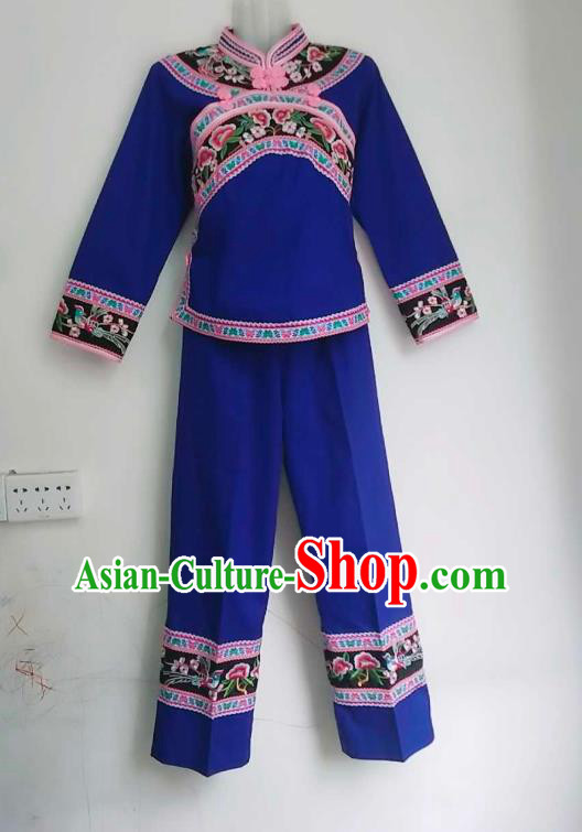 Chinese Traditional Puyi Nationality Embroidered Blue Blouse and Pants Suits Yunnan Bouyei Ethnic Female Clothing