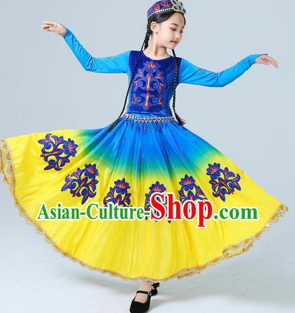 China Traditional Xinjiang Dance Performance Clothing Uygur Nationality Girls Folk Dance Dress Outfits