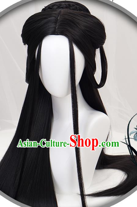 China Ancient Goddess Wigs Headgear Traditional Jin Dynasty Court Beauty Wig Sheath