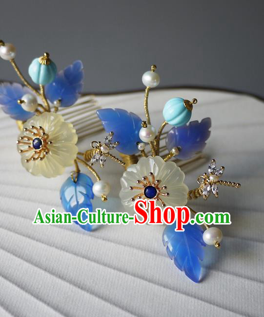Chinese Ancient Court Lady Hairpin Hair Accessories Traditional Ming Dynasty Jade Flower Hair Stick