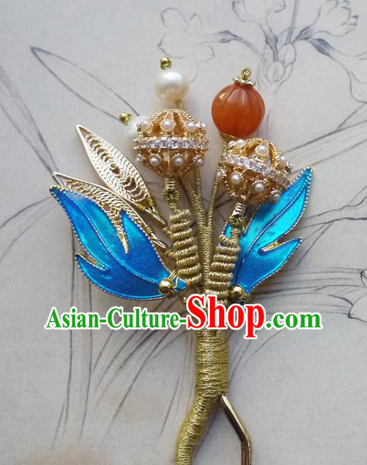 Chinese Ancient Palace Lady Agate Hairpin Hair Accessories Traditional Qing Dynasty Imperial Concubine Pearls Hair Stick