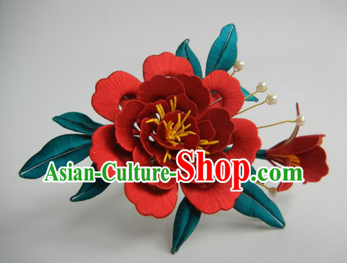 China Handmade Red Peony Hairpin Traditional Hanfu Hair Accessories Ancient Song Dynasty Court Lady Hair Comb