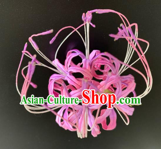 China Handmade Rosy Silk Manjusaka Hairpin Traditional Hanfu Hair Accessories Ancient Tang Dynasty Royal Princess Hair Stick