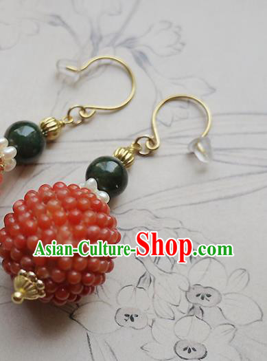 Chinese Ancient Court Agate Beads Ear Accessories Traditional Qing Dynasty Imperial Concubine Earrings