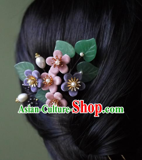 Chinese Ancient Imperial Concubine Plum Blossom Hairpin Hair Accessories Traditional Qing Dynasty Court Woman Pearls Hair Stick