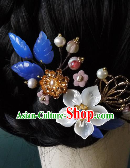 Chinese Ancient Court Woman Hairpin Traditional Song Dynasty Shell Flower Hair Comb