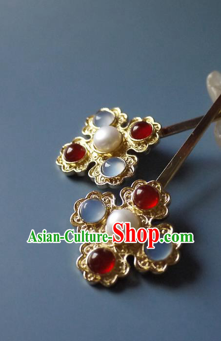 Chinese Ancient Queen Golden Hairpin Traditional Ming Dynasty Empress Gems Hair Stick