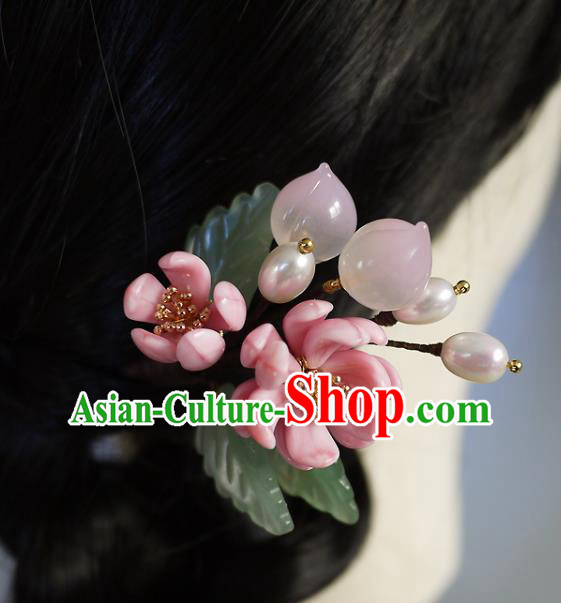 Chinese Ancient Princess Peach Hairpin Traditional Ming Dynasty Pink Chrysanthemum Hair Stick