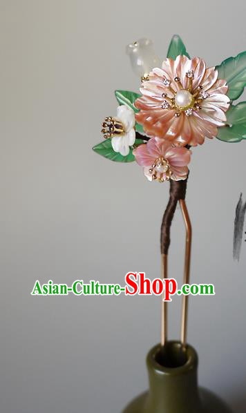 Chinese Ancient Royal Princess Hairpin Traditional Song Dynasty Court Lady Shell Flowers Hair Stick Headpiece