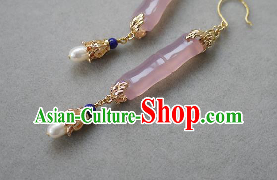 Chinese Ancient Imperial Consort Rose Quartz Ear Accessories Traditional Cheongsam Pearls Earrings